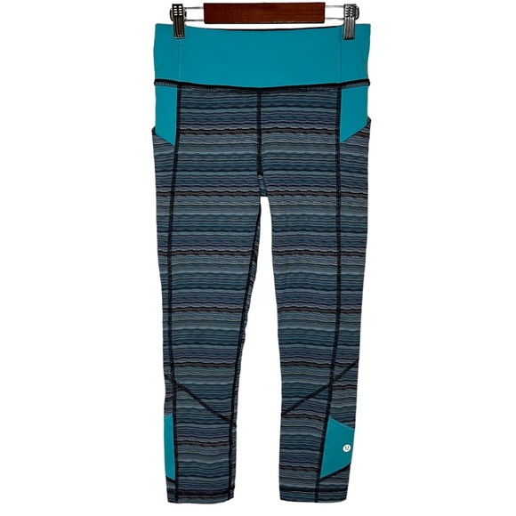 lululemon athletica Pants - Lululemon Striped Turquoise Navy Leggings Size 4